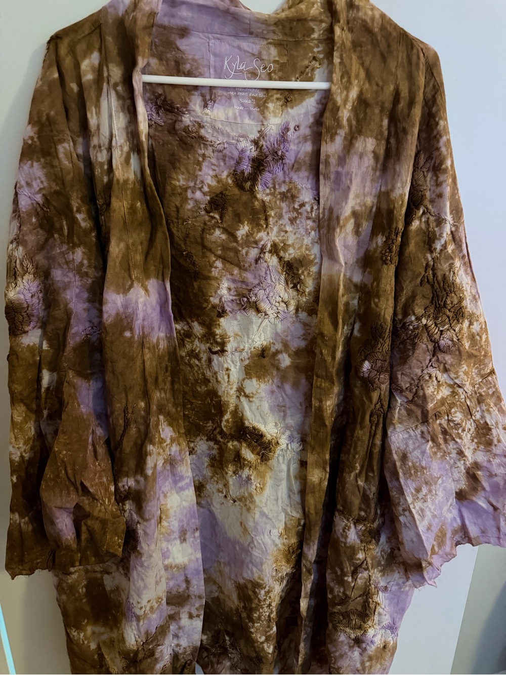 Kyla Seo Women's Brown & Lavender Tie-Dye Tunic Kimono